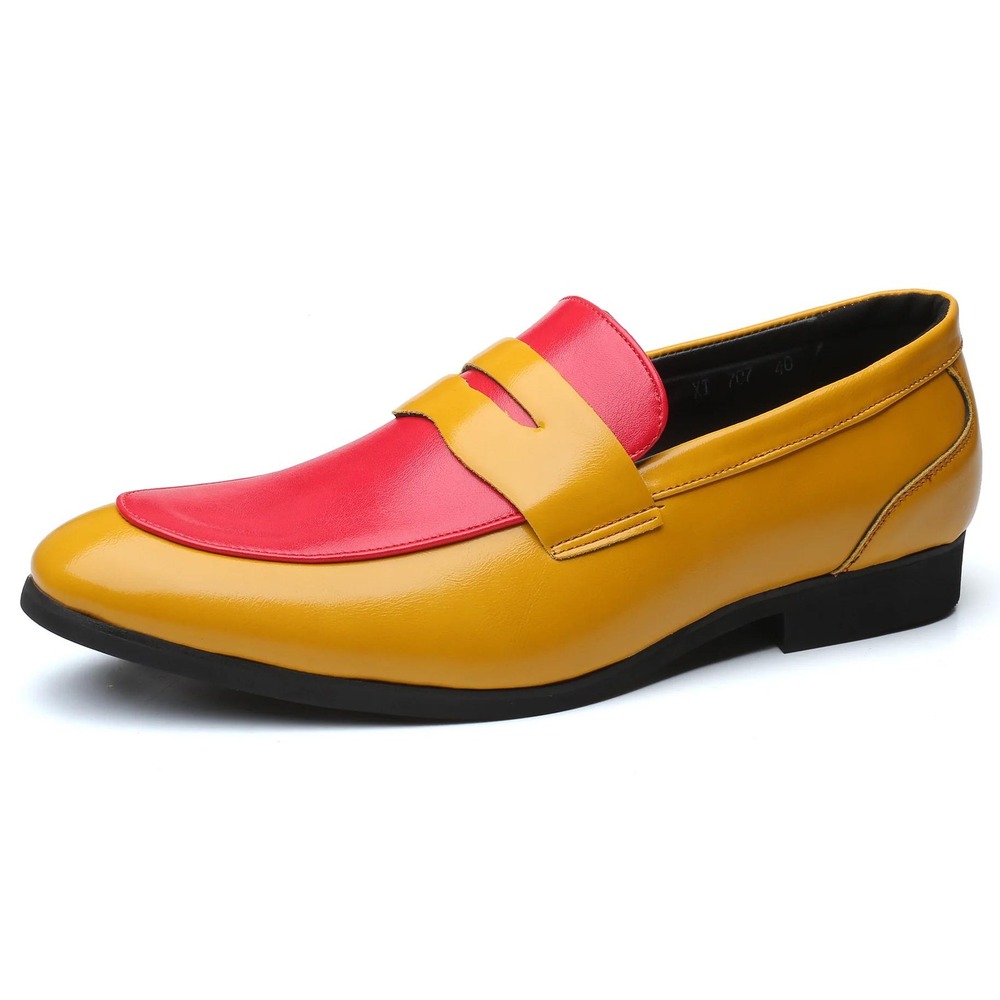 Men's Two-Tone Yellow and Red Slip-On Loafers